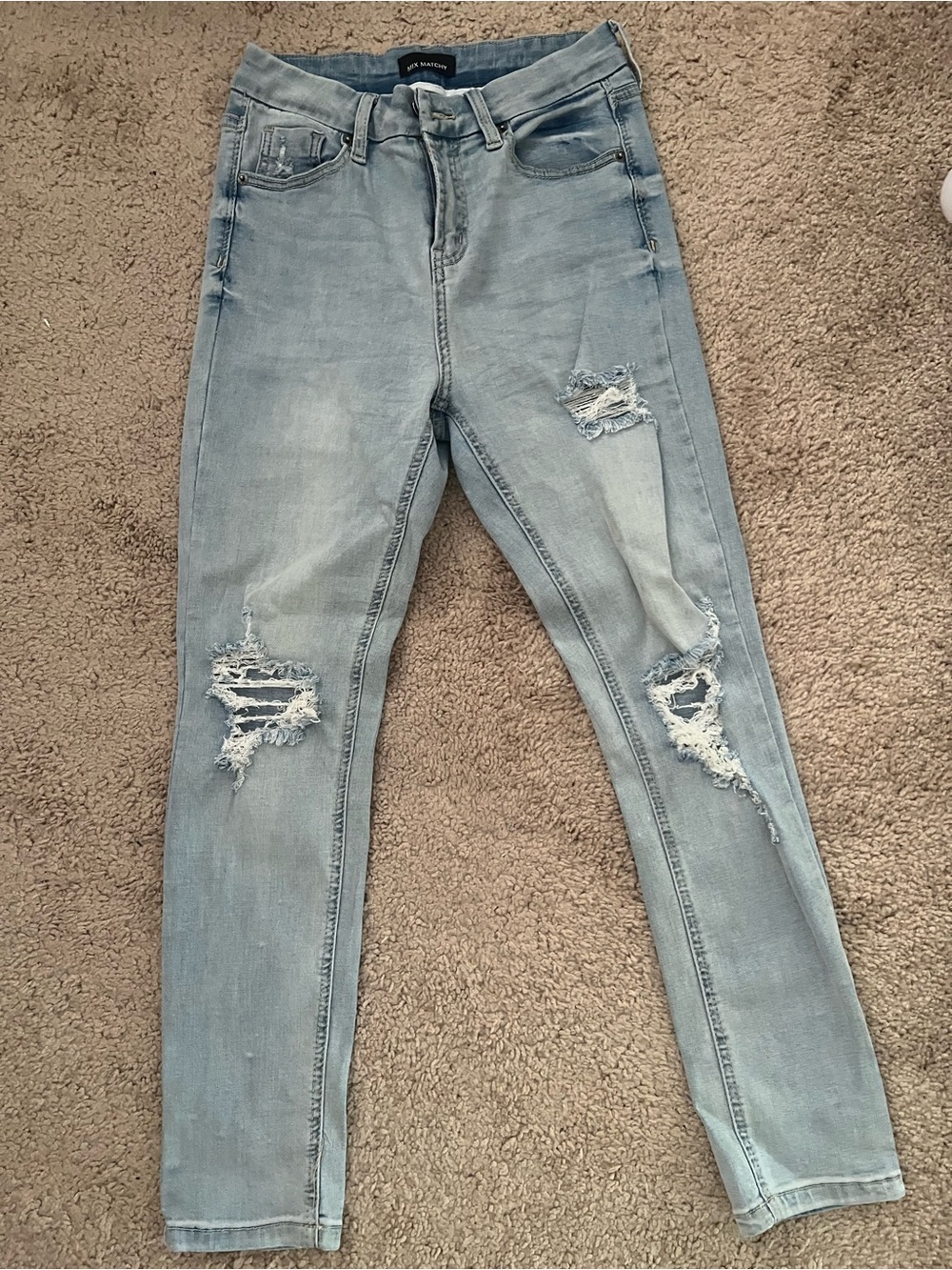 Light Blue Distressed Skinny Jeans - Slim Fit
